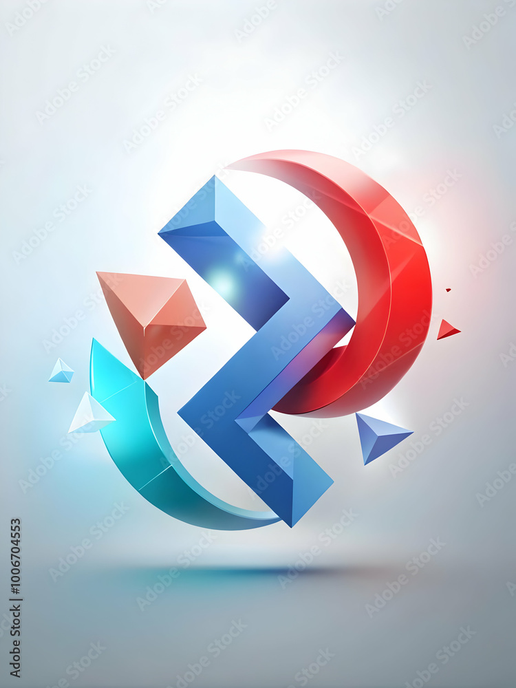 Sticker Abstract Geometric Shapes of Political Party Symbols in 3D - Close-Up Photography Against a Soft Gradient Background, Showcasing Interconnectedness and Visual Dynamics