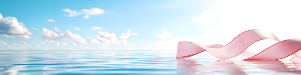 Fototapeta premium Pink ribbon-shaped clouds drifting over a peaceful ocean