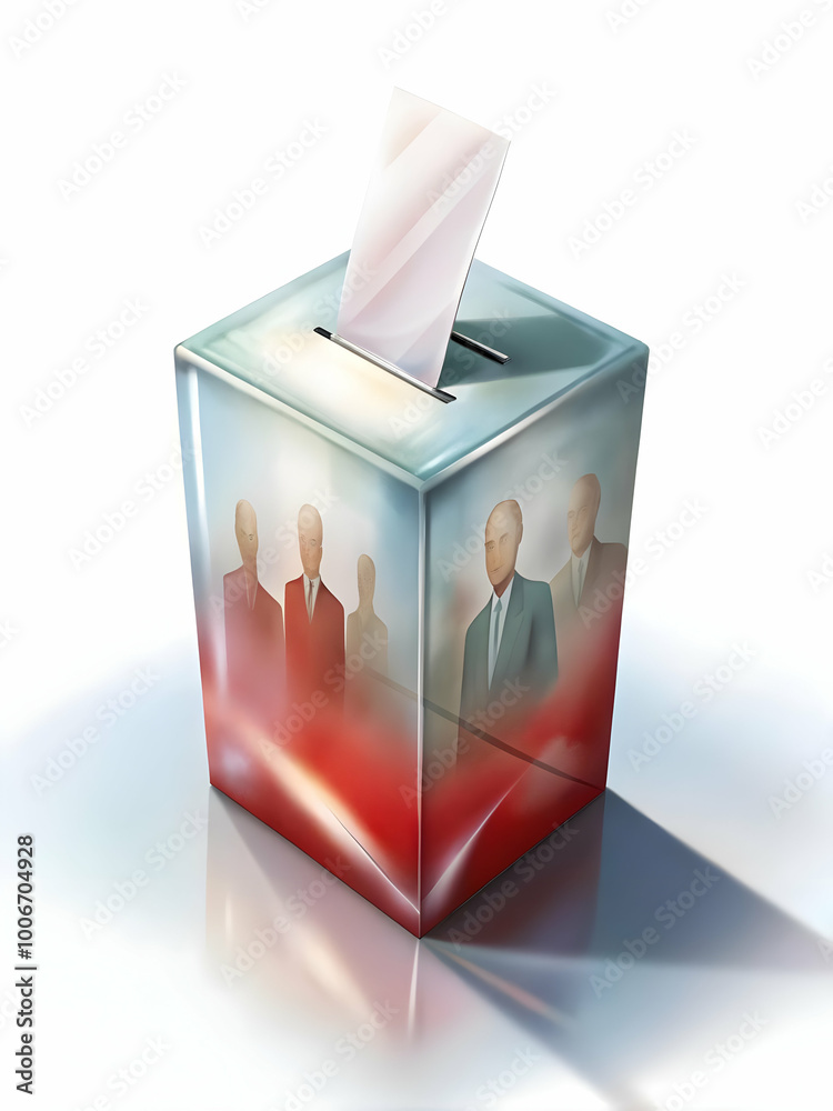 Canvas Prints Glossy Ballot Reflection Concept: Close-Up of Shiny Ballot Paper with Blurred Voters, Smooth Surface Distorted Shapes, Ample Copy Space for Democracy Messaging