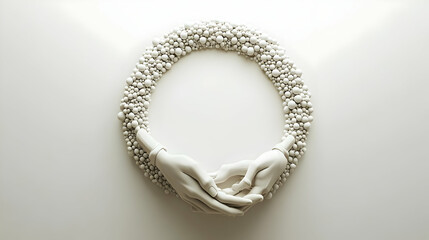 Fototapeta premium 3D Glossy Plain Background with Handshake Icons in Circular Pattern - Community & Partnership Concept with Generous Copy Space