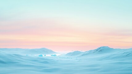 Serene snowy landscape with pastel sunset sky