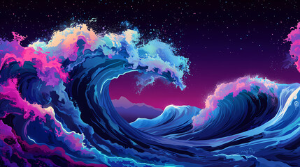 Neon tidal waves background. Tidal Wave. Illustration