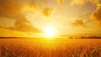 Golden Sunset Over Calm Field Landscape