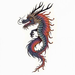 Naklejka premium Dragon tattoo sketch. Dragon sticker on isolated white background