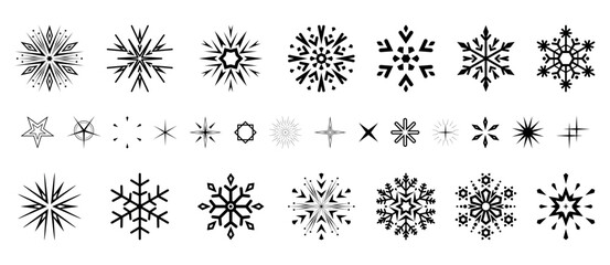 Snowflakes icon collection. Graphic modern black and white ornament