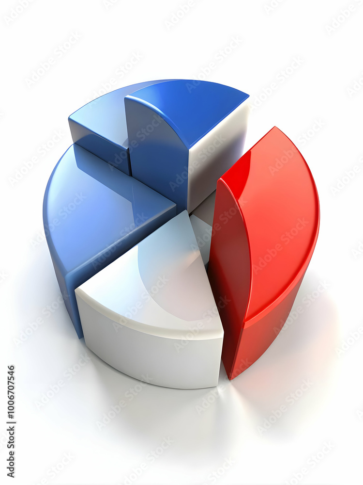 Sticker Clean White Background with Animated 3D Pie Chart Illustrating Voter Demographics, Camera Circling Rotating Chart for Diverse Voter Participation - Perfect for Photo Stock Concept