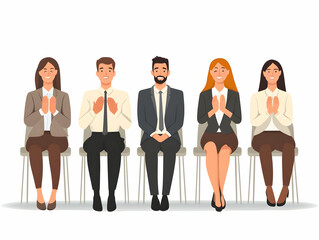 Obraz premium Flat Vector Illustration of Businesspeople Spontaneously Applauding During a Presentation - Capturing Community Support & Shared Success in a Professional Setting