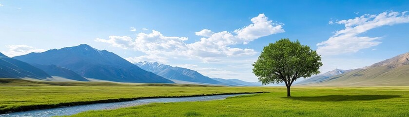 Serene mountain landscape with a clear river flowing through a green valley