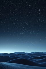 A serene night scene featuring a vast desert landscape under a starry sky, showcasing gentle sand dunes illuminated by soft moonlight.