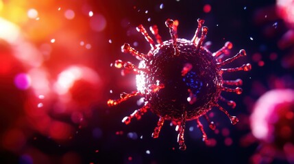 Detailed close-up of a virus structure on a colorful background, showcasing its unique features and textures.