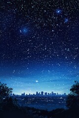 A breathtaking night sky filled with twinkling stars over a vibrant city skyline, creating a serene and magical atmosphere.
