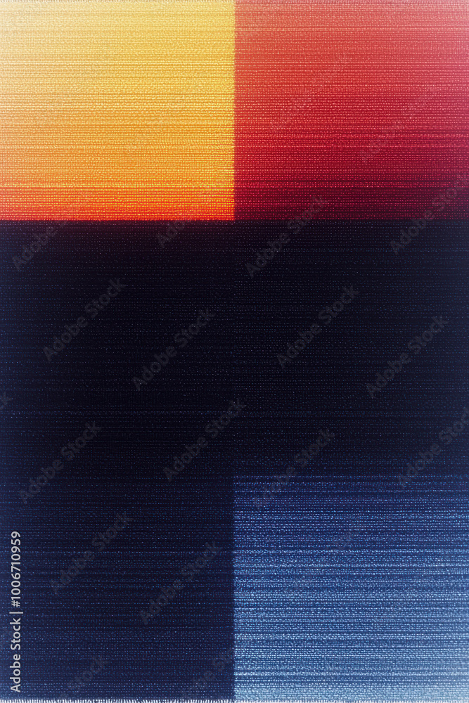 Poster vibrant abstract pattern with gradient squares blending warm and cool colors, creating a visually st