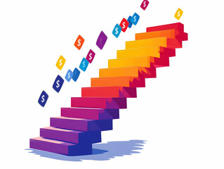 Obraz premium Flat Isolated Staircase Ascending with Dollar Signs - Vector Image Symbolizing Financial Growth and Progress for Infographics