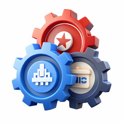 Interlocking Gears with Political Party Symbols - Vector Illustration Representing Political Process in Motion, Isolated on White Background