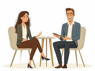 Obraz premium Flat Manager and Team Member Sharing a Candid Laugh in a One-on-One Meeting | Positive Team Dynamics and Trust in Professional Relationships | Simple Flat Vector Illustration