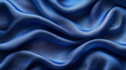 Obraz premium Wavy blue silk fabric, close-up texture