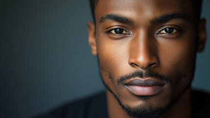 A close-up professional portrait of a man in a well-lit studio, with a sharp focus on his facial features