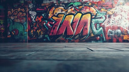 Obraz premium An urban wall covered with colorful graffiti art, capturing the vibrancy and expression of street culture.