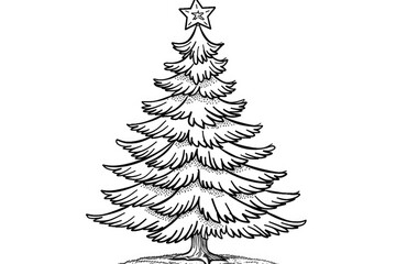 Obraz premium Coloring book illustration of a simple Christmas tree outlined on white