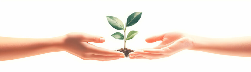 Two Hands Holding a Sapling: Vector Illustration of Nurturing Growth and Community Care for Sustainability-Themed Infographics on a White Background