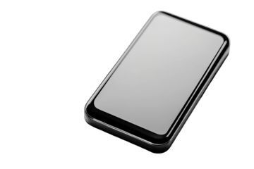 A sleek black smartphone on a transparent background, ideal for showcasing technology or mobile applications.