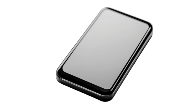A sleek black smartphone on a transparent background, ideal for showcasing technology or mobile applications.