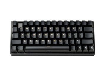 Compact black mechanical keyboard designed for efficient typing and gaming experiences, featuring backlit keys and durable design.
