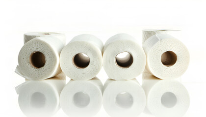 Rolls of toilet paper on white background