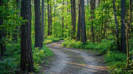 Fototapeta premium A Path Through the Sun-Dappled Forest
