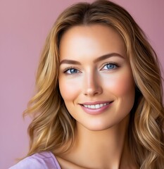Naklejka premium A beautiful woman with long blonde hair and blue eyes
