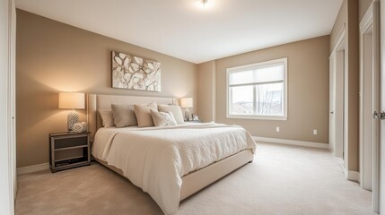 stylish and cozy modern bedroom interior, real estate photography