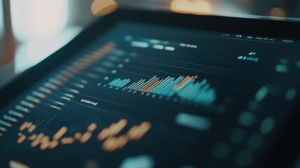 Modern business analytics dashboard displaying financial charts and data visualizations on a screen