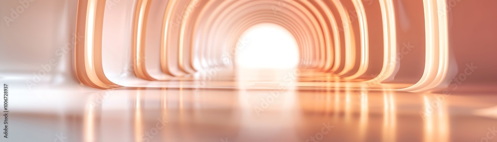 Poster A futuristic tunnel illuminated by soft light, creating a serene atmosphere with reflections on the smooth surface.
