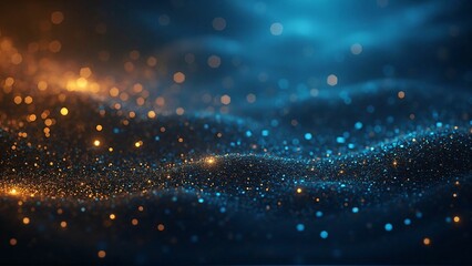 Naklejka premium Starry Night Christmas Lights Background with Blue and Cosmic Particles