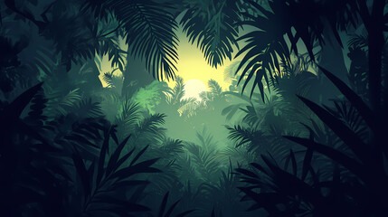 The dark and mysterious jungle is full of secrets and dangers. the thick vegetation blocks out the sun, creating a gloomy atmosphere. Eerie Swamp. Illustration