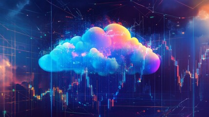 Fototapeta premium A vibrant cloud representing modern technology, data analytics, and the digital transformation landscape.