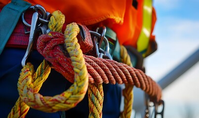 Engineer&rsquo;s Safety Harness and Gear While Climbing Turbine