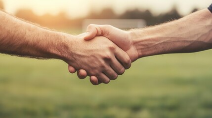 Team captains shaking hands before the start of a soccer tournament game, soccer, tournament, sportsmanship