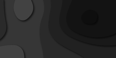 Vector black art papercut design Topographic geometric map relief texture with curved layers. Abstract luxury black modern 3d papercut, topography map circle and wave line smooth.