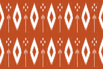 Burnt orange ikat vector with traditional tribal shapes. Great for boho textiles, ethnic prints, and cultural design work.