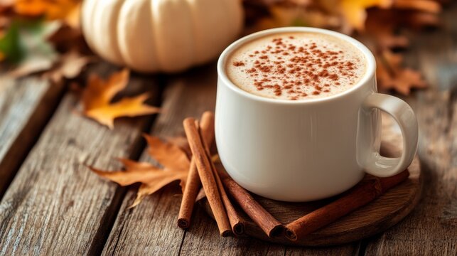 Pumpkin spice latte presentation in European coffee shops 