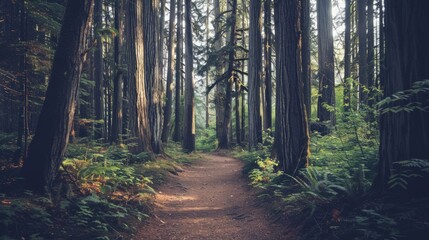Fototapeta premium Forest Path through Tall Trees
