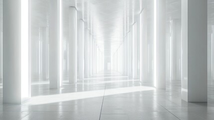 Endless White Hallway with Columns