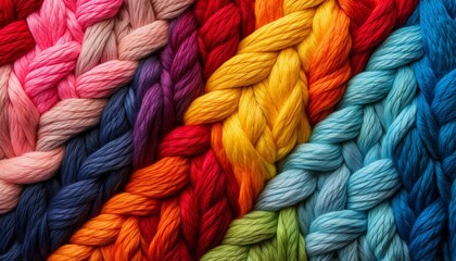 Rainbow yarn braids close up