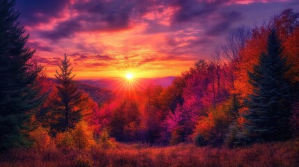 Fototapeta premium Vibrant Autumn Sunset with Orange and Pink Hues