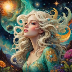 Portrait einer blonden Schönheit - Psychedelisches Gemälde