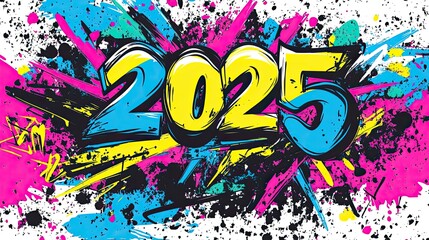 Abstract Comic Style Background Featuring "2025" in Vibrant Colors