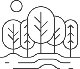 Nature landscape with growing trees. Forest line icon
