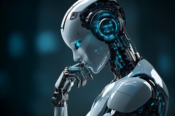  A futuristic robot deep in thought.