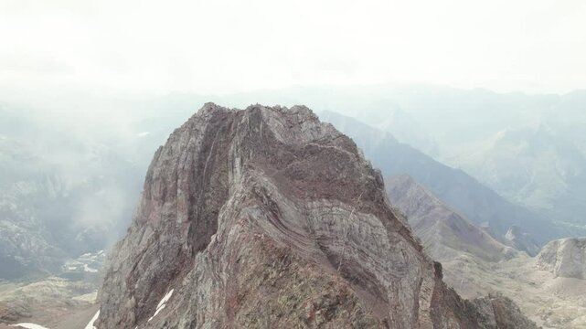 Mountaineers conquering Argualas Peak and Algas with views of Garmo Negro and Los Infiernos: A 4K trekking captured from drone in Panticosa Valley, Aragonese Pyrenees.